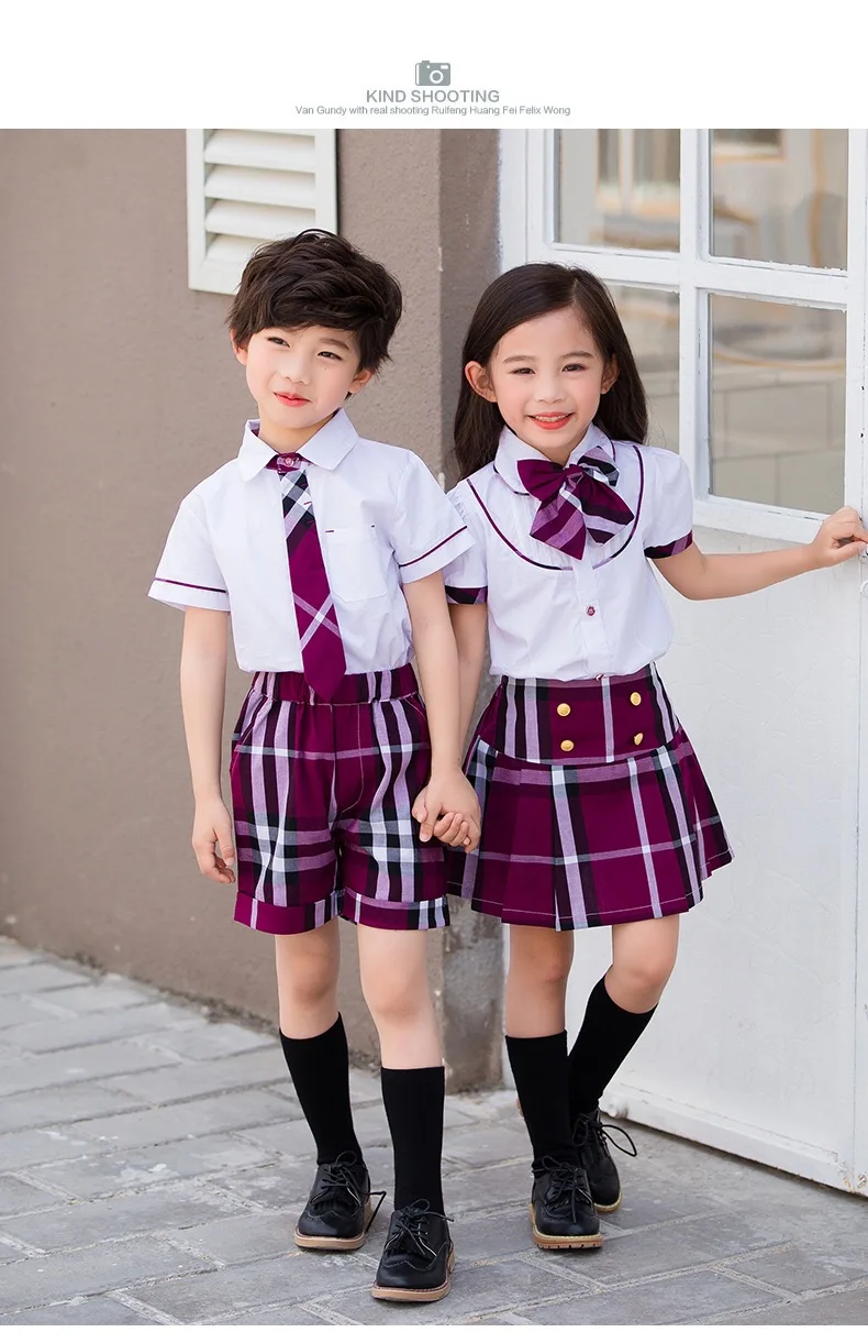 latest styles summer shirt striped pants and dress kids school uniform boy and girl two pieces clothing sets