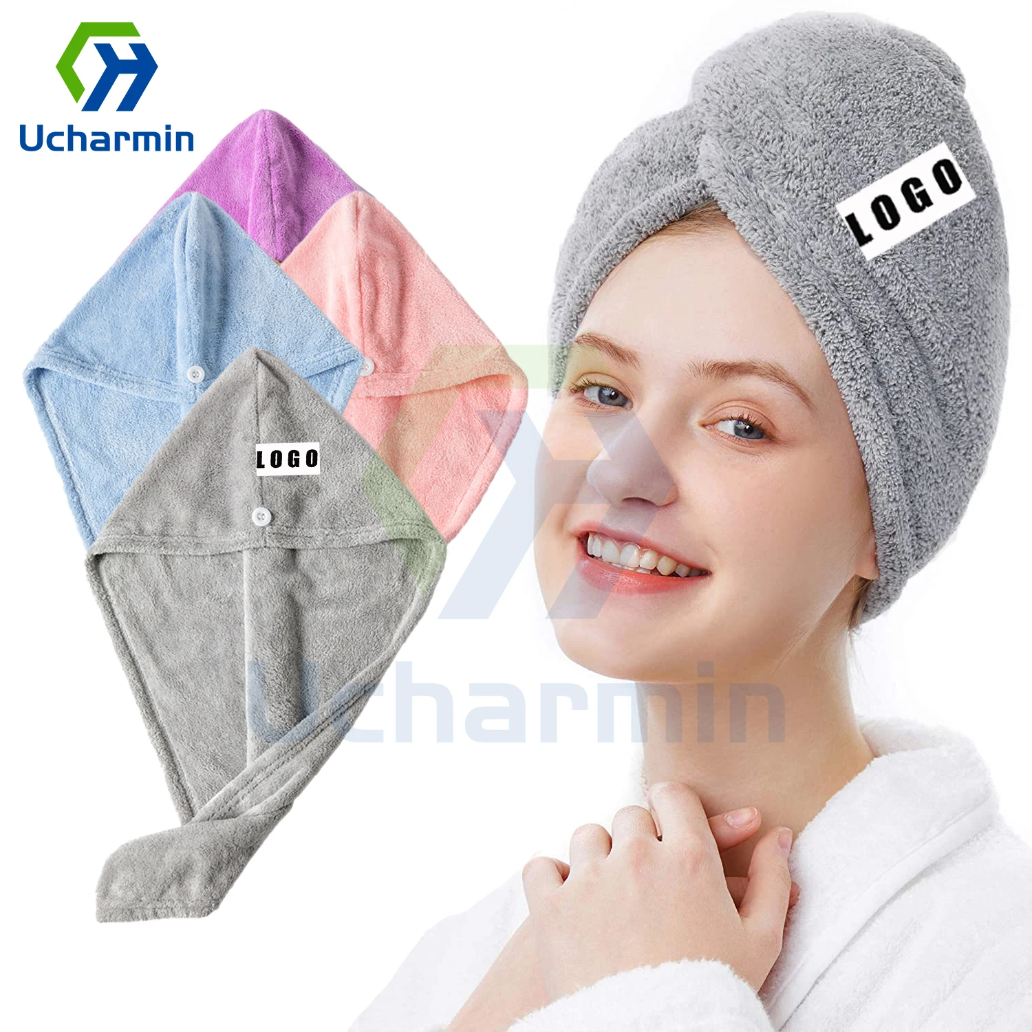 Ucharmin Cheap Wholesale Quick Drying Microfiber Hair Towel Custom LOGO Hair Towel Wrap  Hair Turban For Girl Women