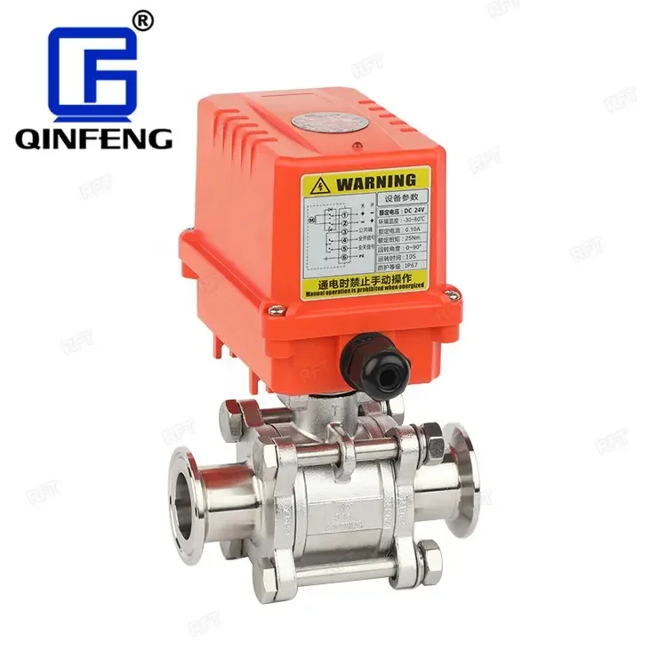 Food Sanitary 304/316 Stainless Steel DC 24V Control Solenoid Electric Actuator 3PC Motorized Ball Valve For Beer Milk Cosmetics