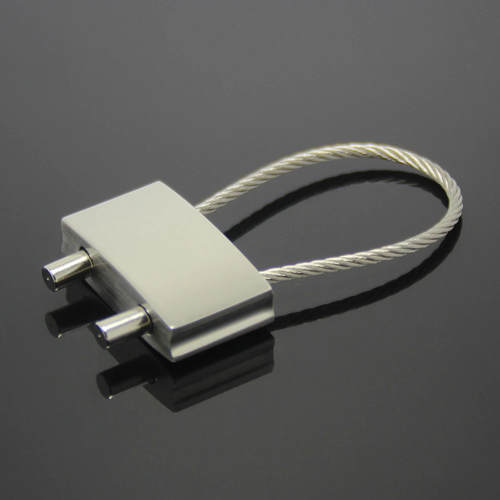 Screw Locking Key Holder Cable Wire Key Chain Rectangle Cube Steel Wire Keyring 3D Metal Stainless Steel Wire Rope Keychain
