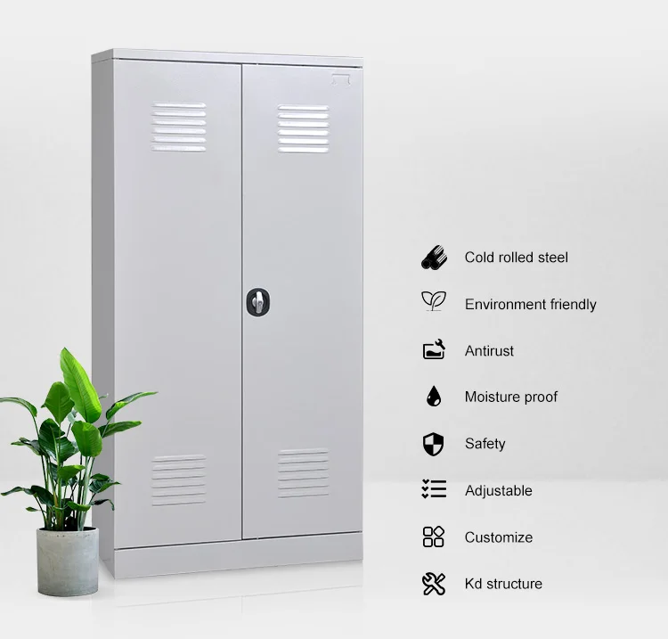 Swing Door Furniture bedroom steel wardrobe Design powder coated kd structure 2 swing Door Almirah metal Clothes wardrobe