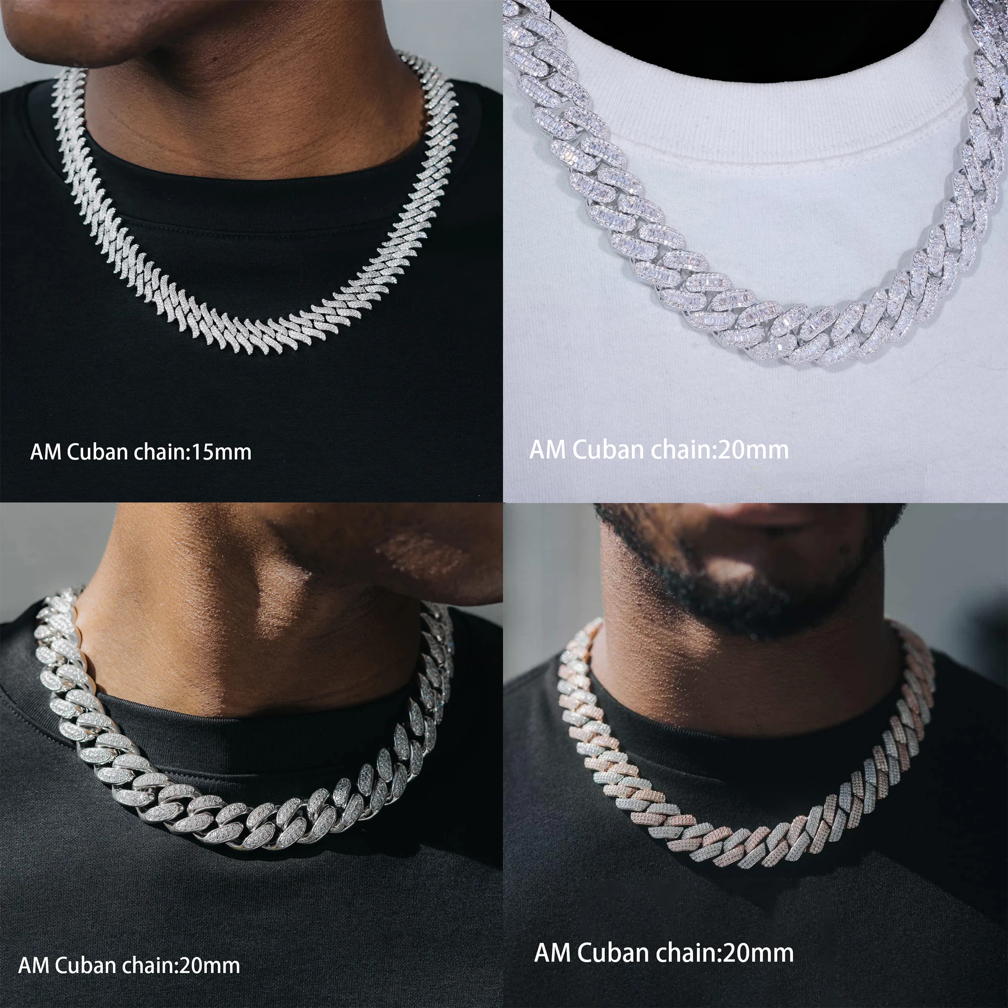 High Quality Custom Hip Hop Diamond D VVS1 Jewelry 18K Gold Plated 8mm 15mm 20mm 22mm Moissanite Cuban Link Chain