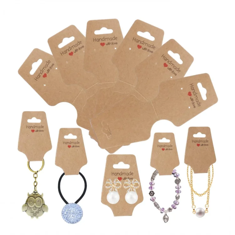 100PCS Earrings Jewelry Packaging Display Cards Self Adhesive Sturdy Kraft Paper Necklace Holder Cards  for Small Business