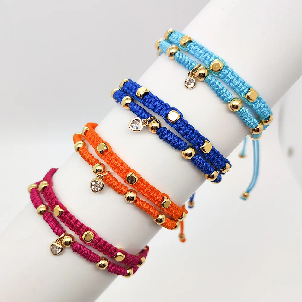 Unisex Bohemian Style Heart Pendant Beaded Bracelet with Gold Plated Zircon Hand-Woven Gift for Children on Anniversary