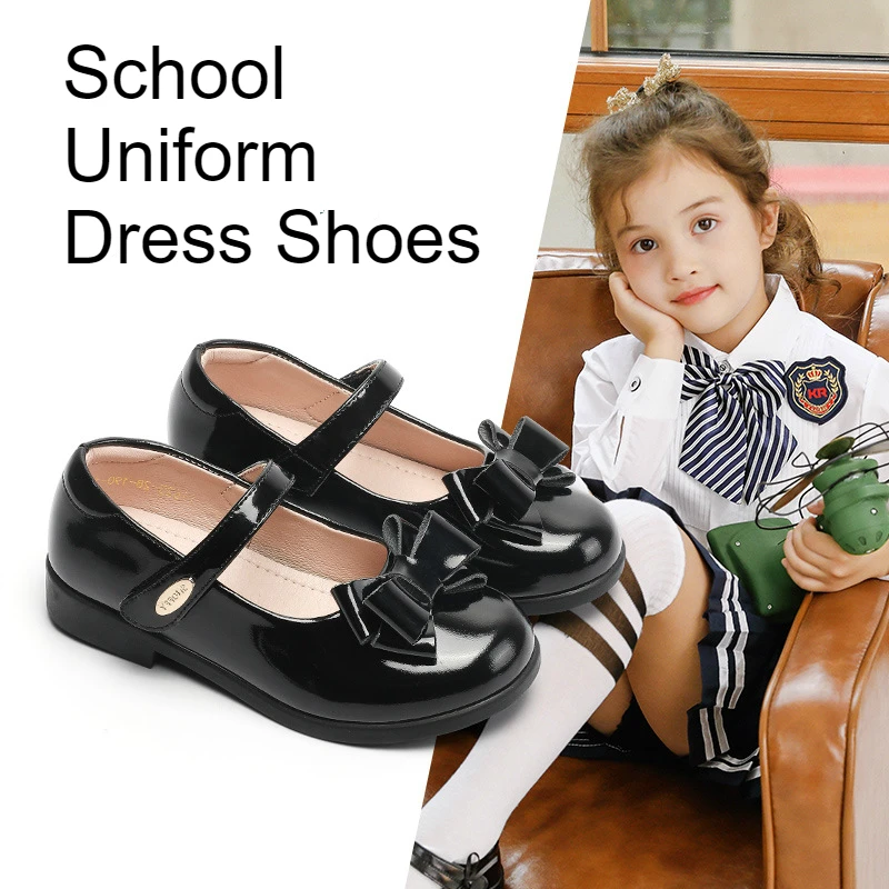 
Spring 2020 Girls Genuine Leather Flats Toddler/Little/Big Kid School Uniform Bow Mary Jane Children Show Princess Dress Shoes 