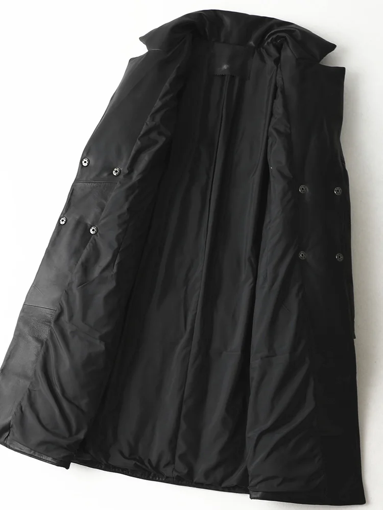 Coat Jacket Winter Real Leather Girl Female Long Coats Trench Jackets Genuine Sheep Leather Down Women Inside Black A69018 Woven