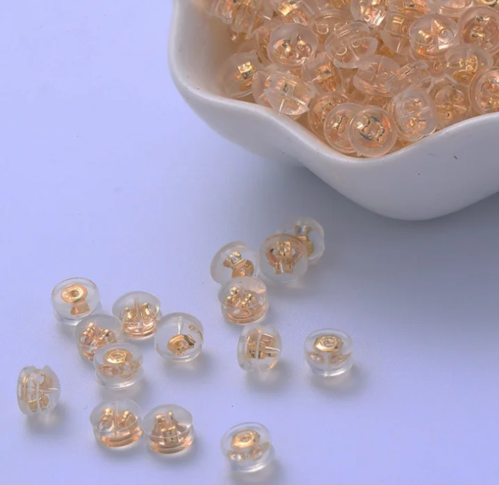 NANA high quality 14k italian gold plated earring back,5mm Anti-shedding silicone earring findings
