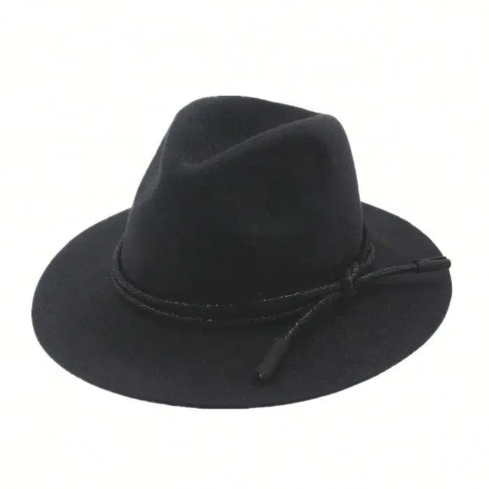 Unisex Black Wool Felt Panama Fedora Hat