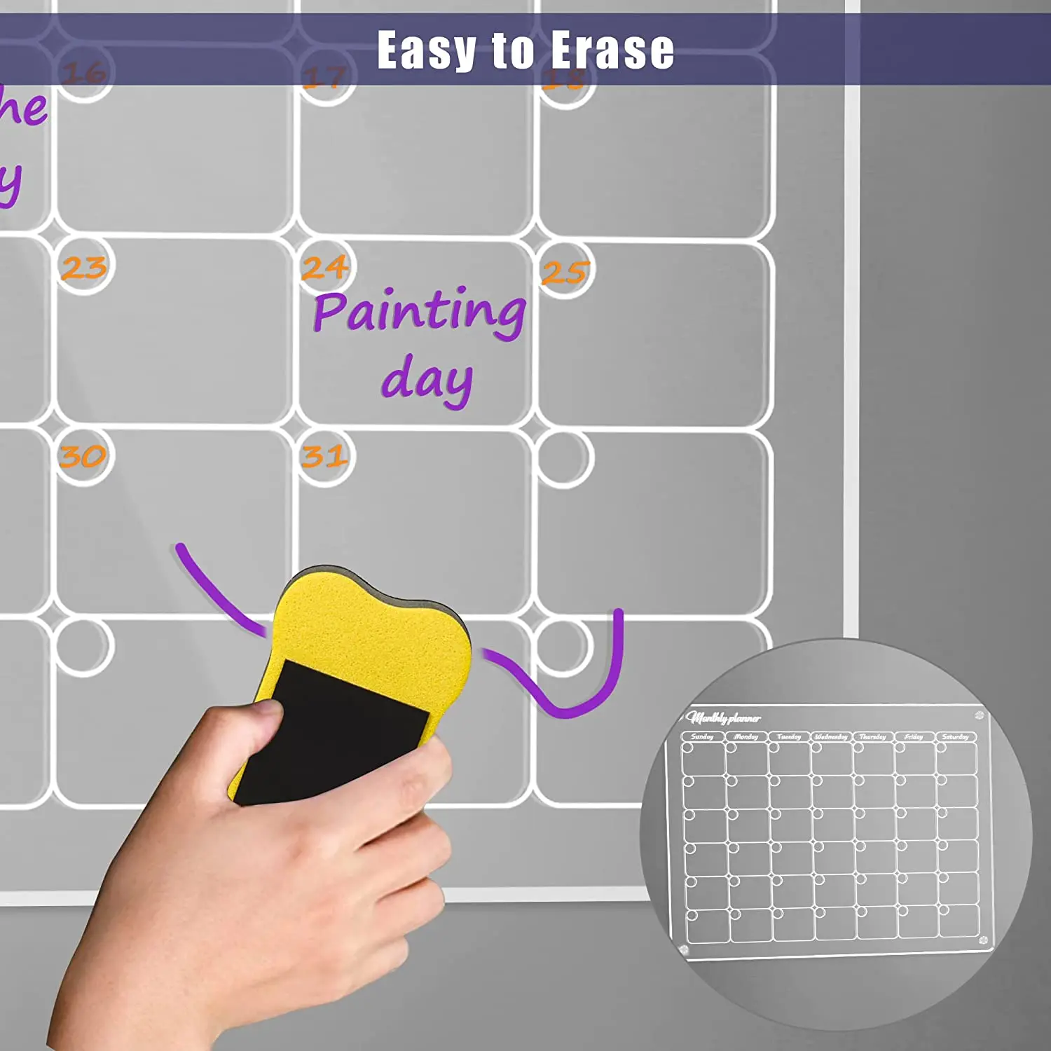 2023 Clear Acrylic Calendar Dry Erase Whiteboard  Reusable Acrylic Magnetic Fridge Calendar