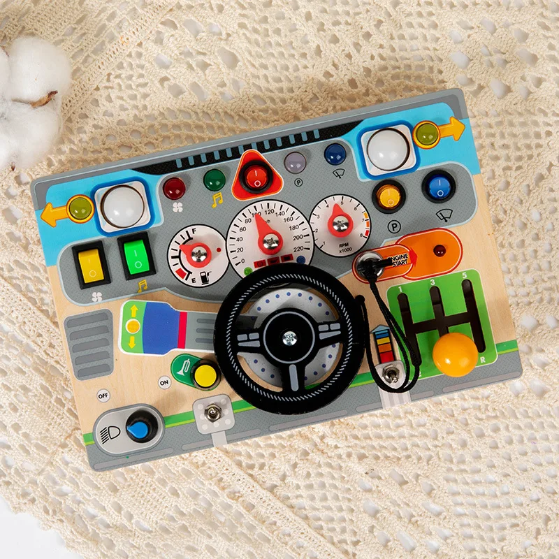 Children Sensory Wooden Recorder Electronic steering wheel wooden toy Switch Educational Early Education for kids 0-12 Months