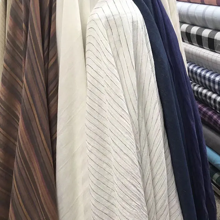New arrivals linen cotton blend plain Bedding garment material yarn dyed striped cotton poplin shirt fabric