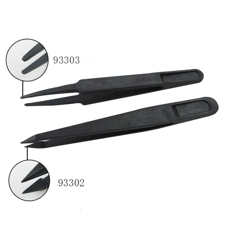Black ESD Anti-static Carbon fiber Tweezers Electronic Plastic Tweezers Forceps PCB Repair Hand Tools