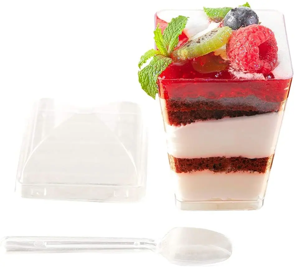 5oz Clear Tumbler Plastic Parfait Cups, Tasting Appetizer Bowls, Tall Square Shooters Shot Glasses