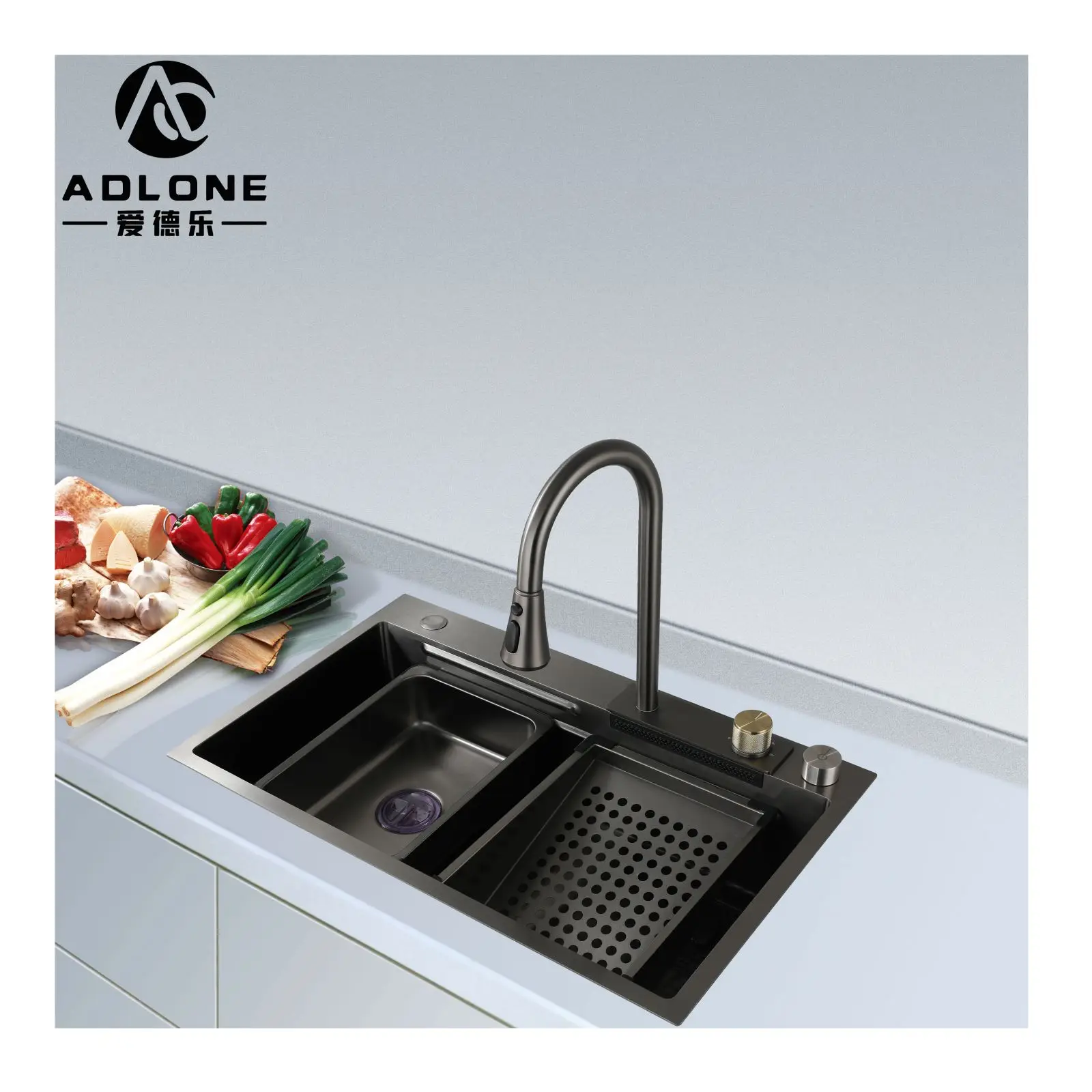 Sus304 Waterfall Multifunction Smart Stainless Steel Waterfall Kitchen Sink