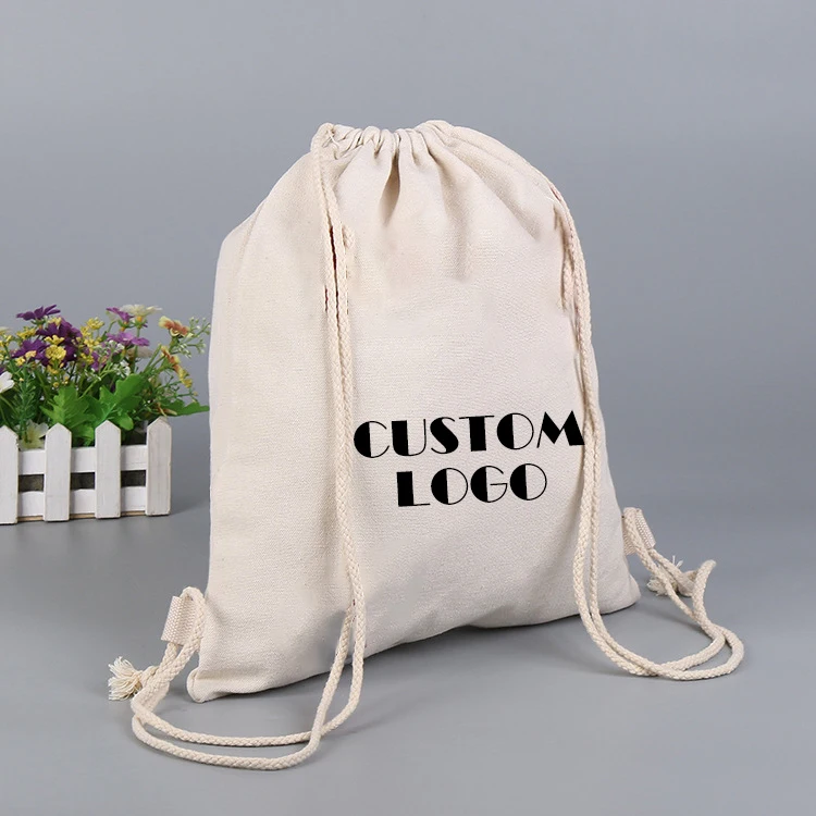 Wholesale Personalized Custom Printed Sports Canvas Cotton Drawstring Bag Backpacks Calico Drawstring Bags with logo