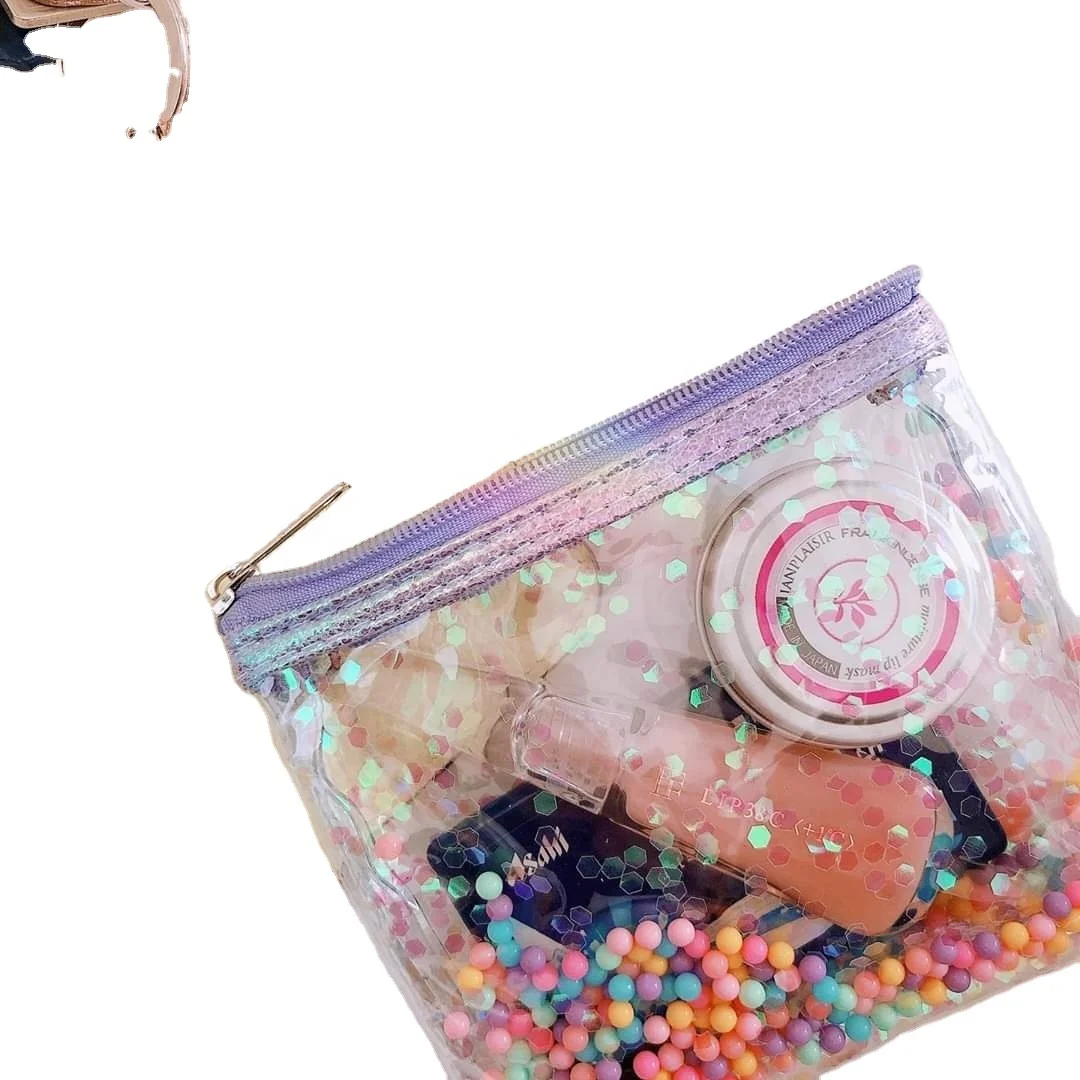 Clear plastic Colorful Glitter Confetti Powder Laser PVC Cosmetic Messenger File Envelope Pouch Bag