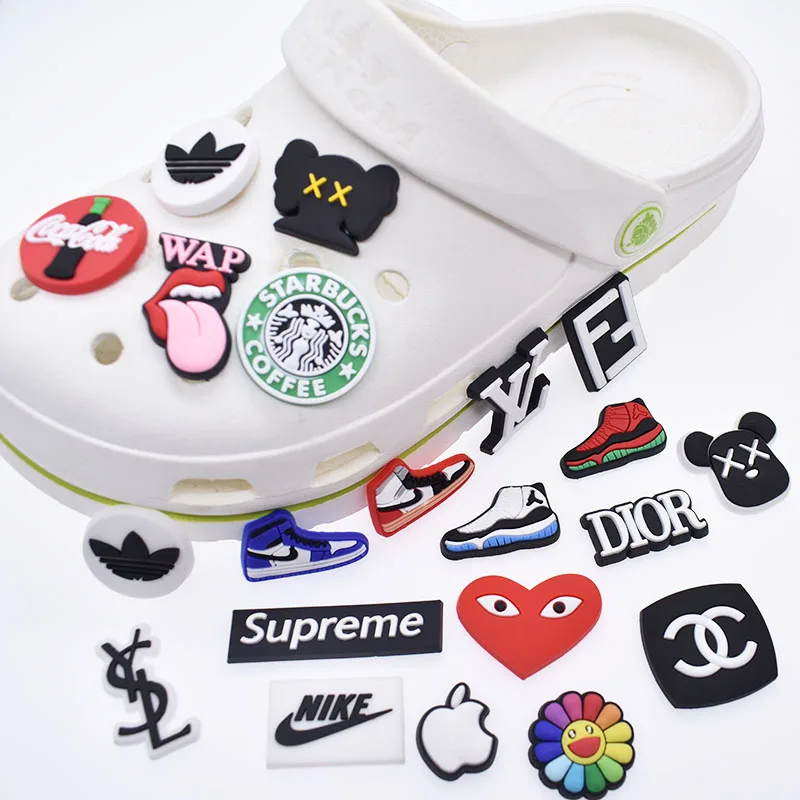 New design hot selling Luxurious Soft PVC Logo Shoe Charms clog Shoe Decoration Accessories for Girls Boys Treasure Gifts