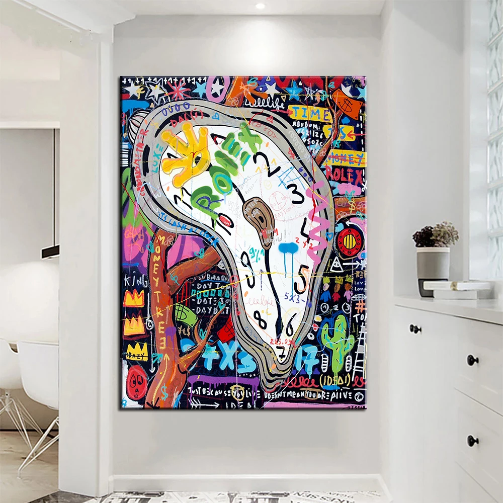 Graffiti Watch Clock POp Art Street Pictures Canvas Painting Posters Prints Pictures for Living Room Home Decor Wall Cuadros