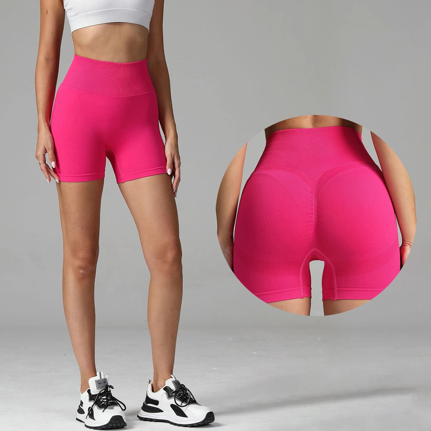 Customized logo high waist breathable workout leggings tight ass seamless wide waist sports yoga shorts