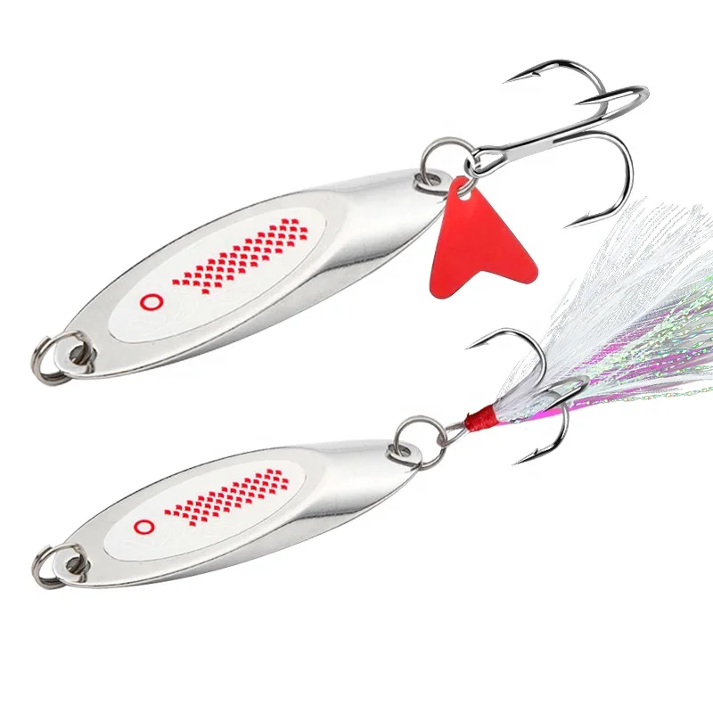 Metal spinner spoon lure feather treble hook manufacturer supply multiple size 7-80g sea fishing tackle attractive bait in stock