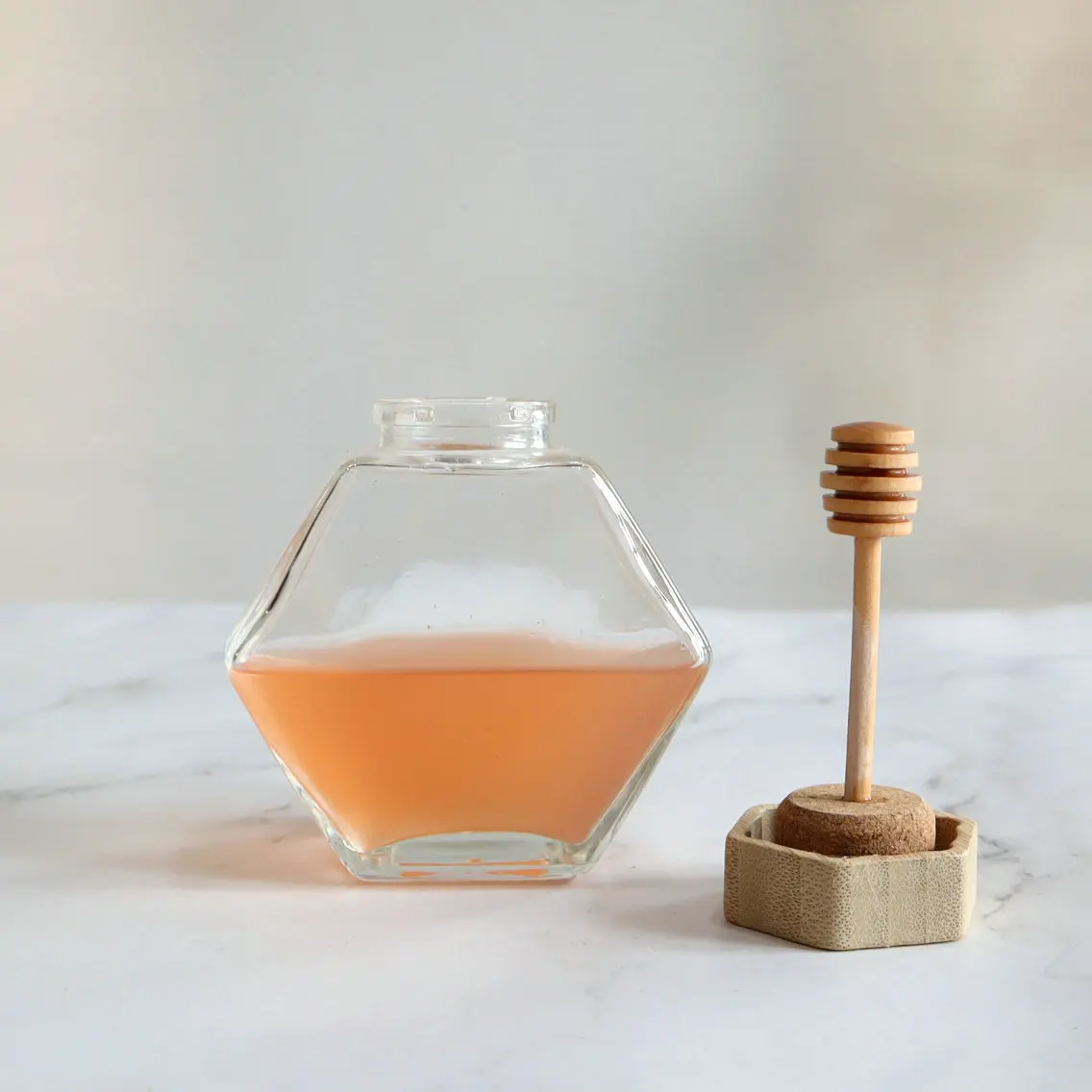 china manufacturers wholesale import wood lids 500 ml hexagonal honey glass containers jars with lids