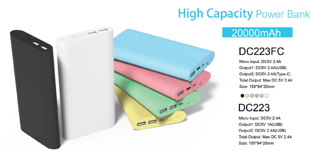 DC223 Factory Direct Supply Dual USB Power Bank with 20000mAh Large Capacity Manufacturer Directory