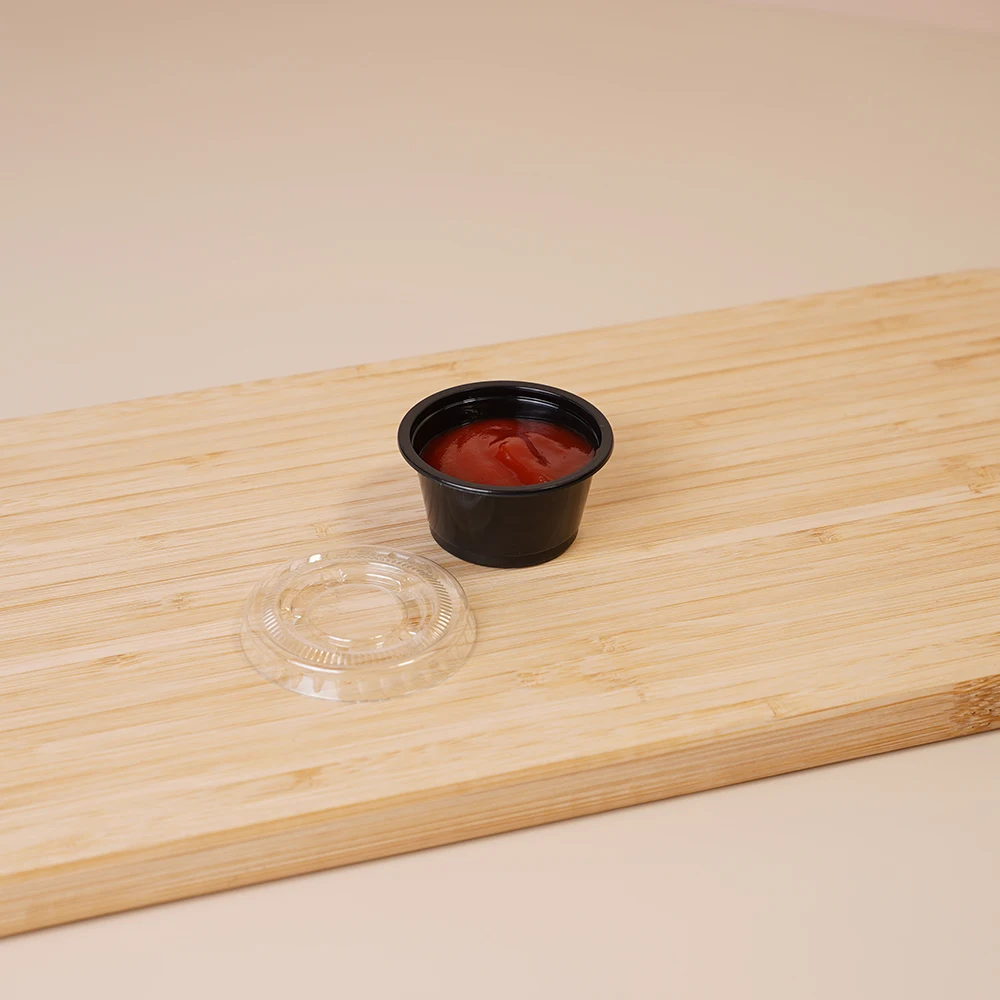 Wholesale 0.75oz Sauce Container Clear Black Disposable PP Plastic Sauce Cup with PET Lids