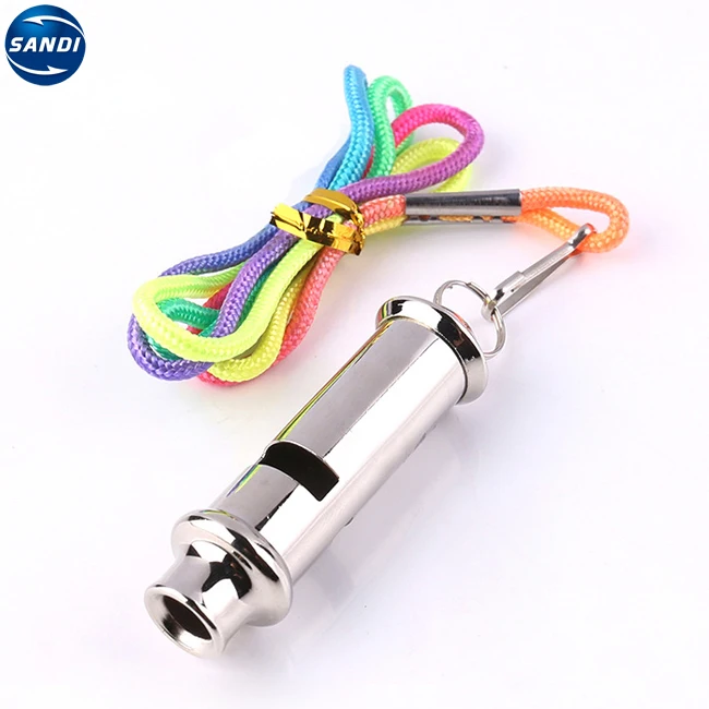 Custom colorful good quality metal referee metal whistle with rope