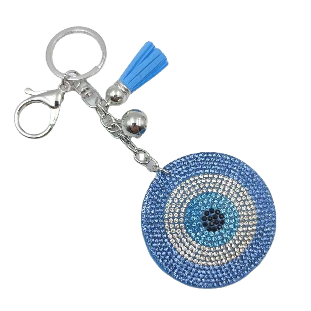 Fashionable Car Bag Pendant Accessories Round Blue Diamond Crystal Evil Eye Fatima Key Ring Rhinestone Hamsa Hand Key Chain