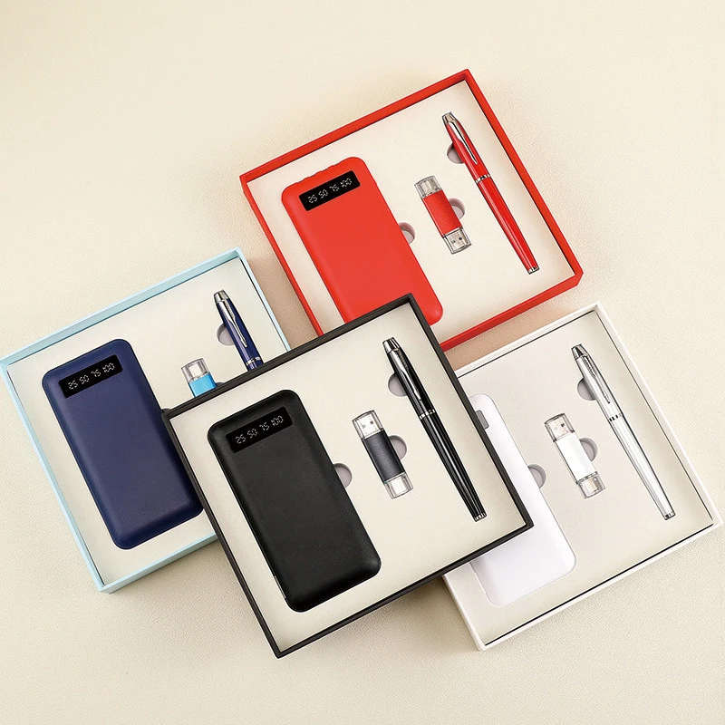 Promotion Business Gift Sets Custom  Power Bank Wireless Charger With Pen and USB flash disk office gift set