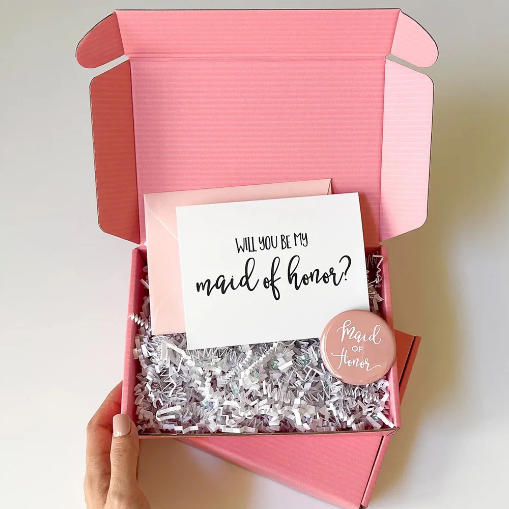 Изготовленный на заказ печатный логотип розовый гофрированный картон косметический парик упаковка Почтовая доставка бумажная подарочная коробка