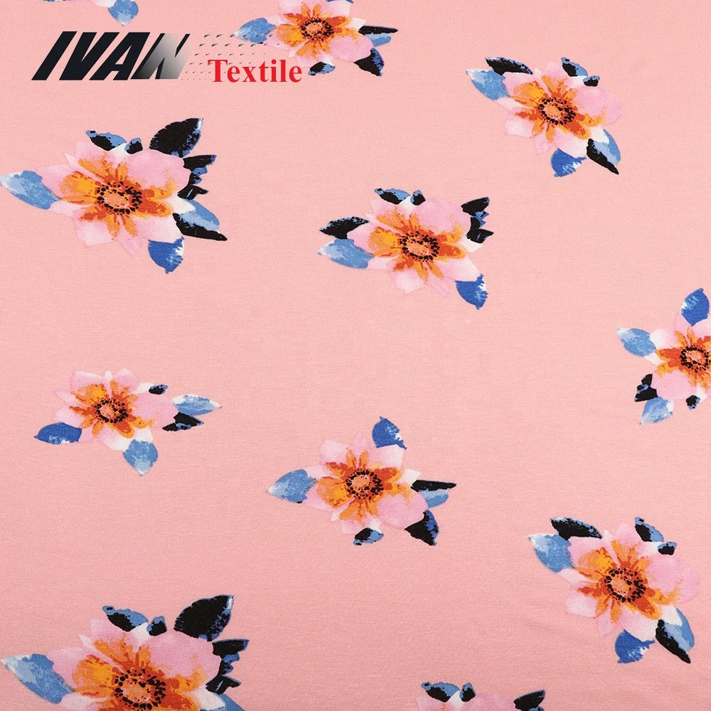 Wholesale custom printed 96% viscose 4% spandex floral knitting cloth stretch fabric for women dress