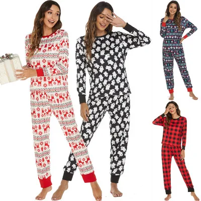 Casual Home Wear Christmas Pajamas Autumn Long Sleeve Comfortable Keep Warm Pajamas for Women Set Print Emulation Silk Summer 40