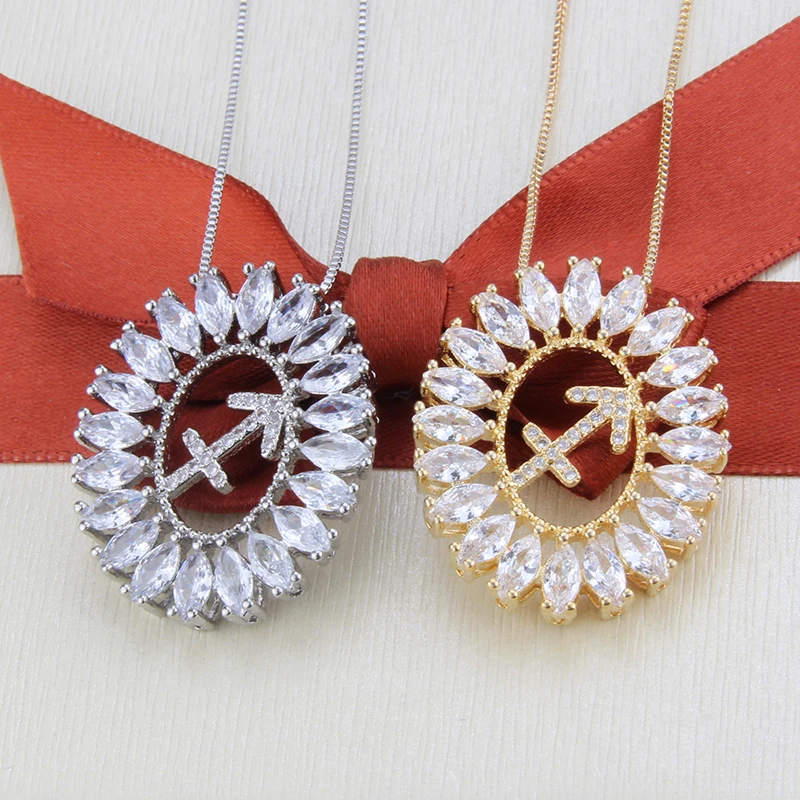 Золотистый цвет медный белый кубический цирконий 12 Созвездие Кулон Ожерелья женские модные ювелирные изделия Cobre CZ Colar