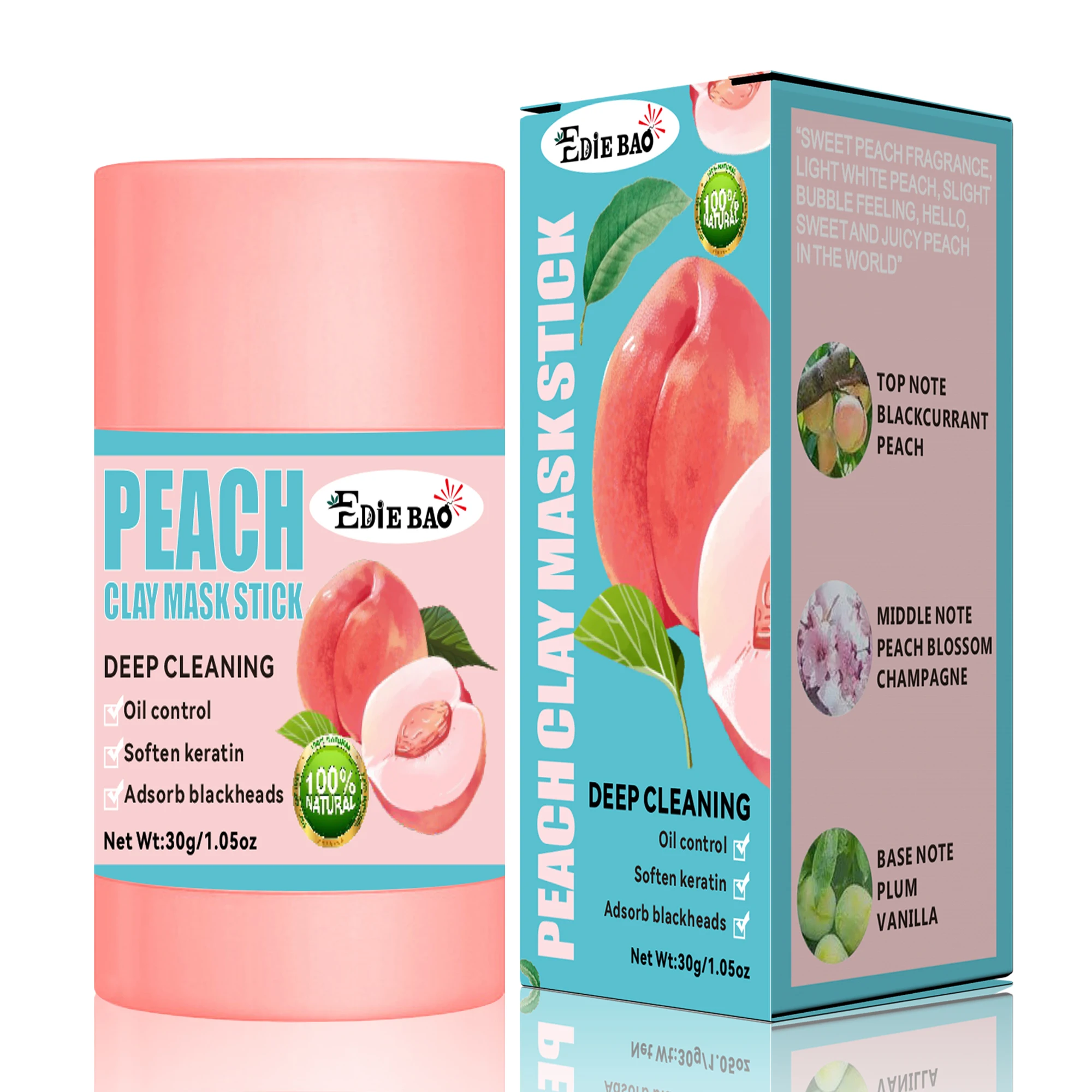 Ediebao Peach Solid Facial Masks Stick Moisturizing Brightening Removal Blackhead Face Mask Clay Mud Masks Skin Care