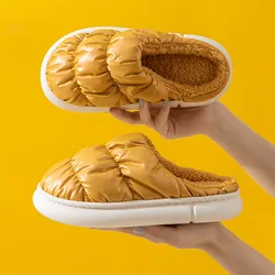 Super Fashion Cold Winter Plush Warm Furry Home Slippers Non-slip Flat Slides Down Jacket Design Indoor Unisex Slippers
