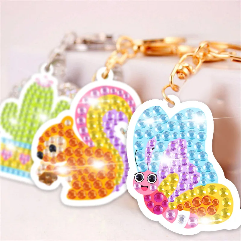 15pcs Set DIY  Diamond Painting  Animal Gem Keychains  cartoon Key Ring