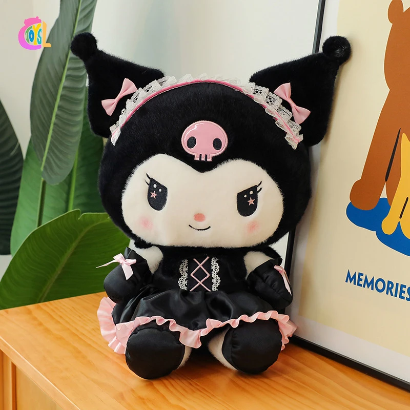 Cute Sanrioed Kuromi Black Uniform Dressed Cartoon Doll Banque Skirt Throw Pillow Girls Birthday Gift Stuffed Plush Toy