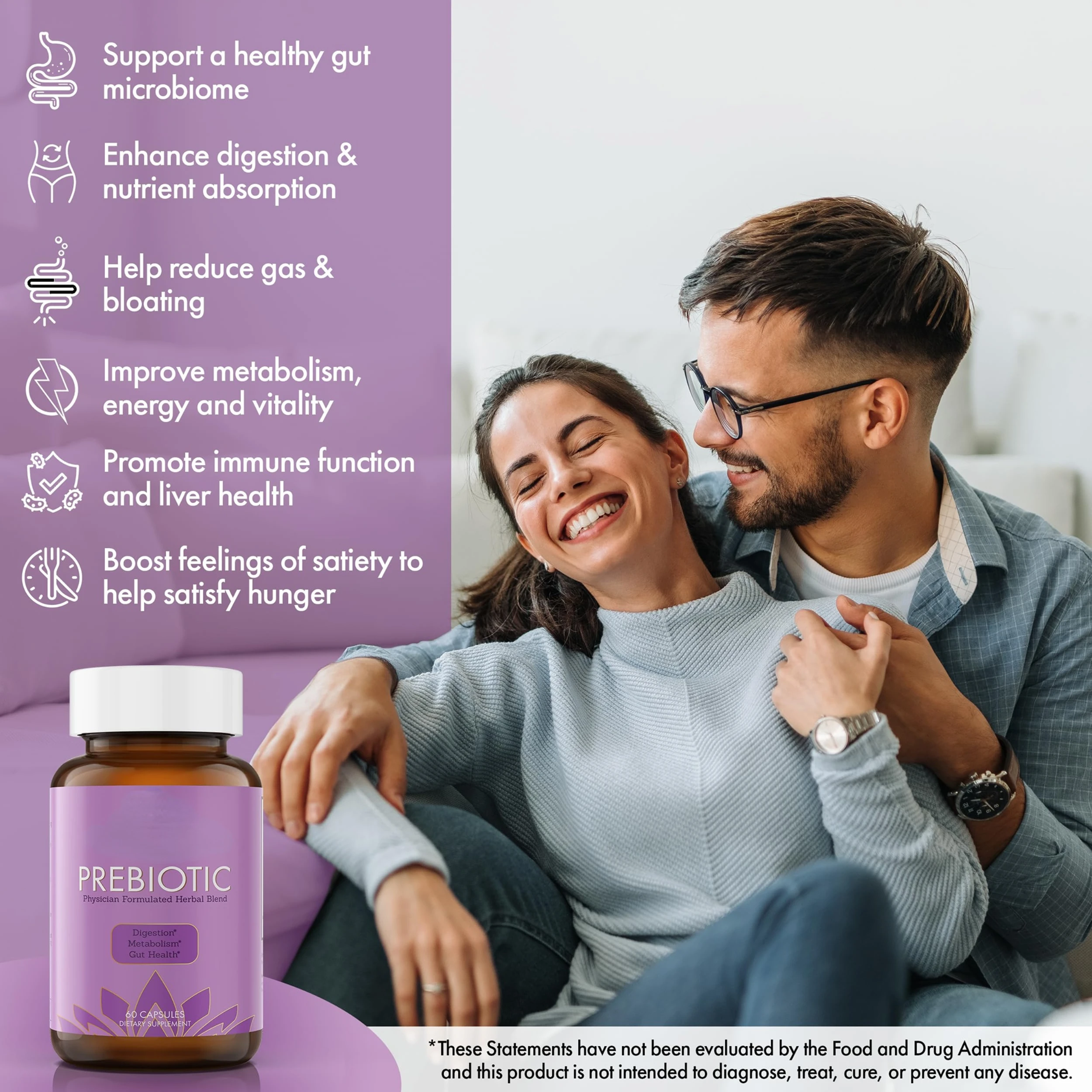 Prebiotic Fiber Capsule for Gut Health Inulin FOS XOS Daily Fiber Capsules Organic Pre Biotic Supplement Healthy Herbal Blend