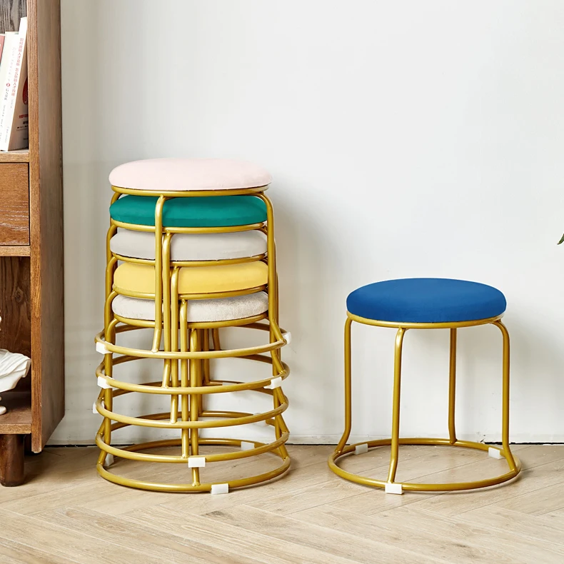 Stool New Sale Dining Round Modern Indoor Home Luxury Foot Step Living Room Furniture Gold Metal Chairs Velvet Ottoman Stools