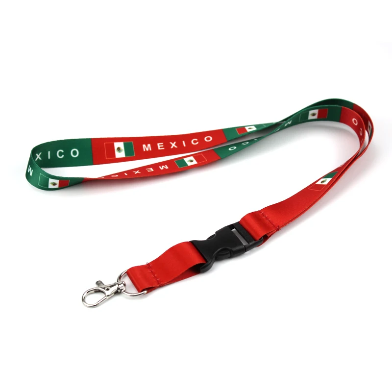 hot sell fashion  certificate Keychain lanyard Country of Mexico Flag Lanyard with Detachable Breakaway Snap Buckle