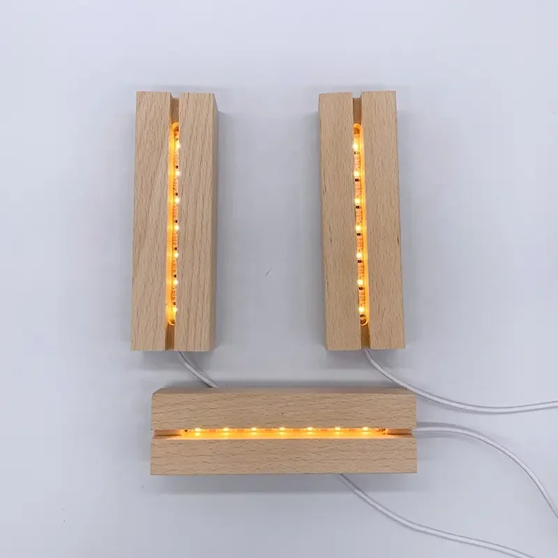 3D Creatives Battery Box Solid Wood Luminous Base Warm White Oval Wooden Bases Night Light Base