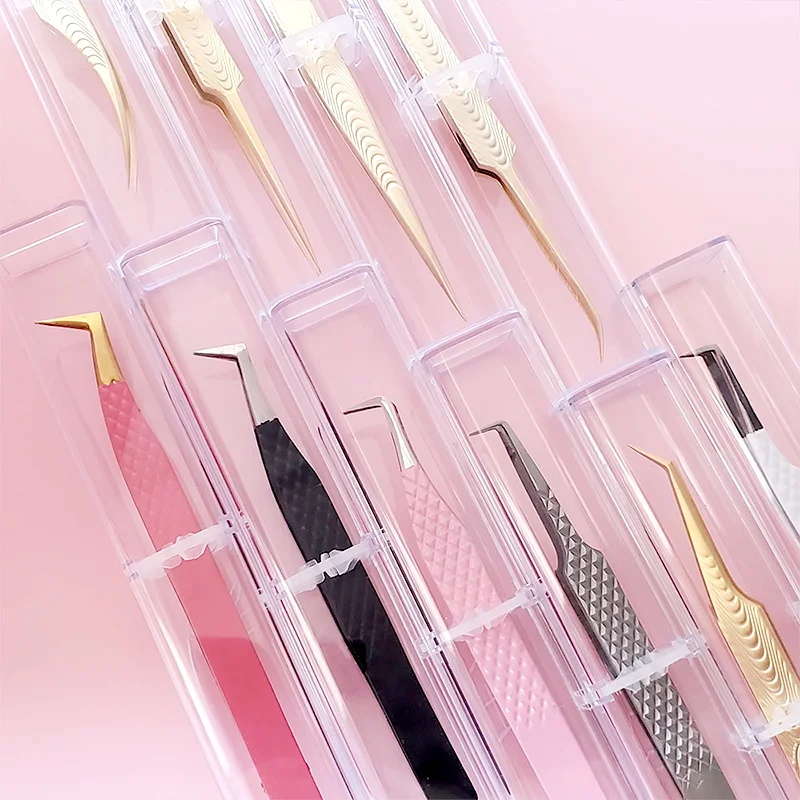 Custom Logo Micro Grip Tweezer Volume Eyelash Extension Tweezers Fiber Tip Tweezers With Box