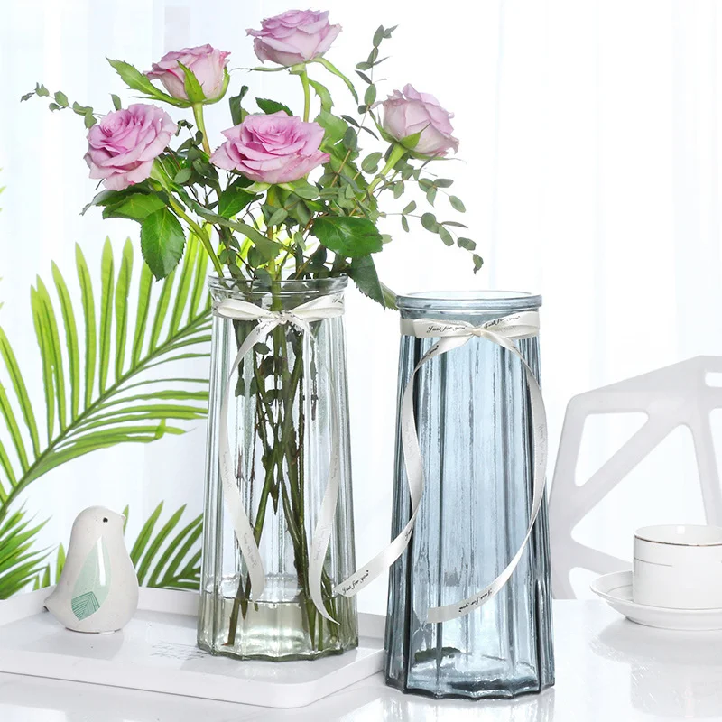 Conical colored cam vazo transparent glass vase Dried flower arrangement decorative ornaments bamboo flower vases