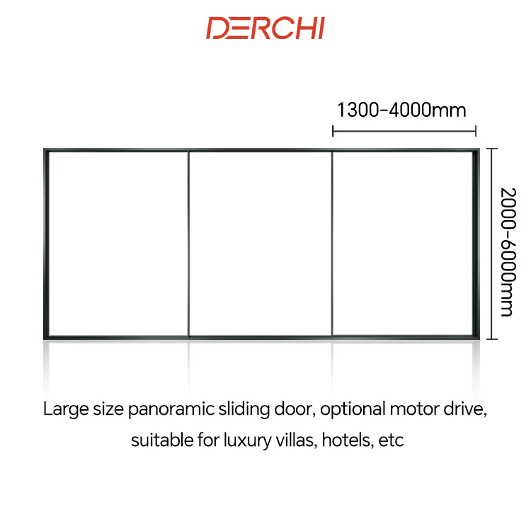 DERCHI NFRC AS2047 hotel outdoor slim aluminum frame slide glass door external villa patio double glazed panoramic sliding doors