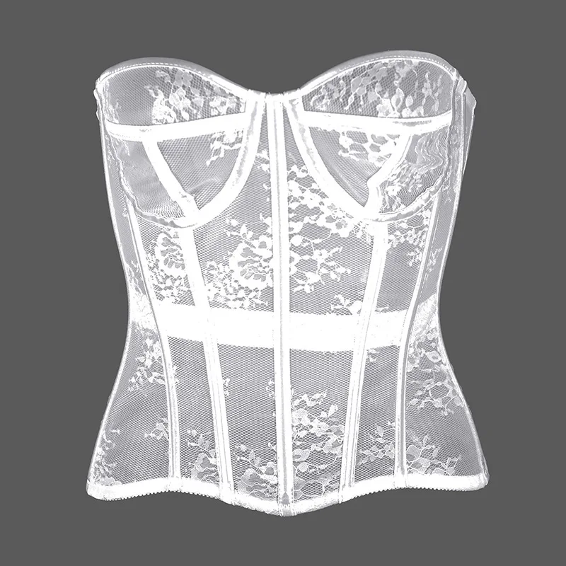 See Through Corset Women Waist Trainer Cincher Girdles Sexy White Mesh Corset
