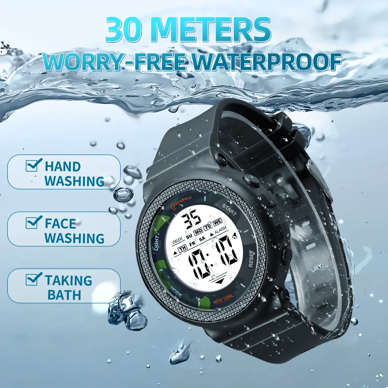 Wholesales Round Black Sport Multifunctional Calendar Waterproof Digital Watch For Boys