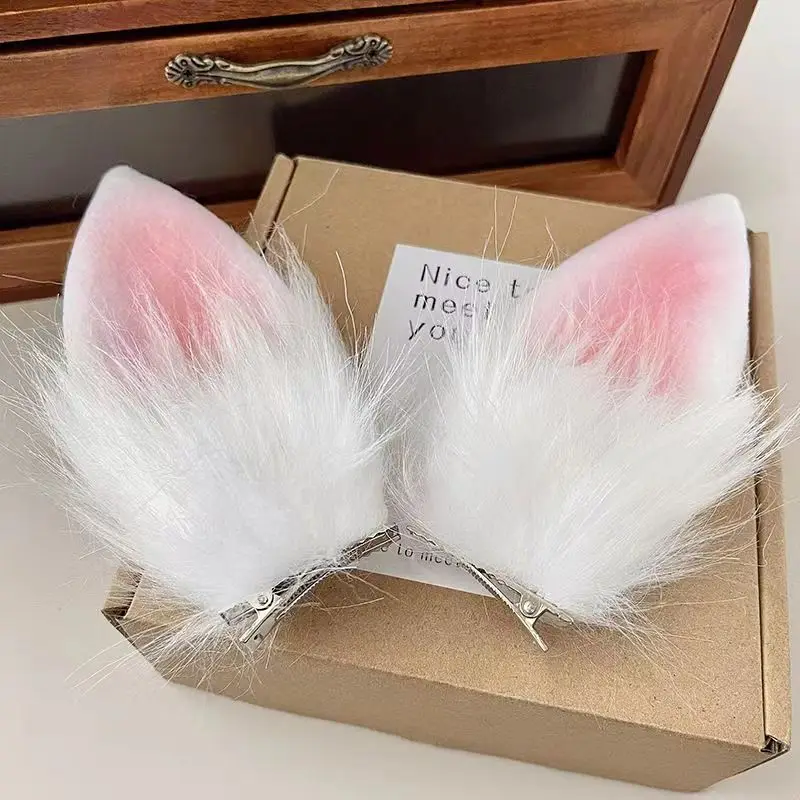plush cosplay headdress lovely cartoon anime powder cochlear wolf beast ears rabbit hairpin accessories