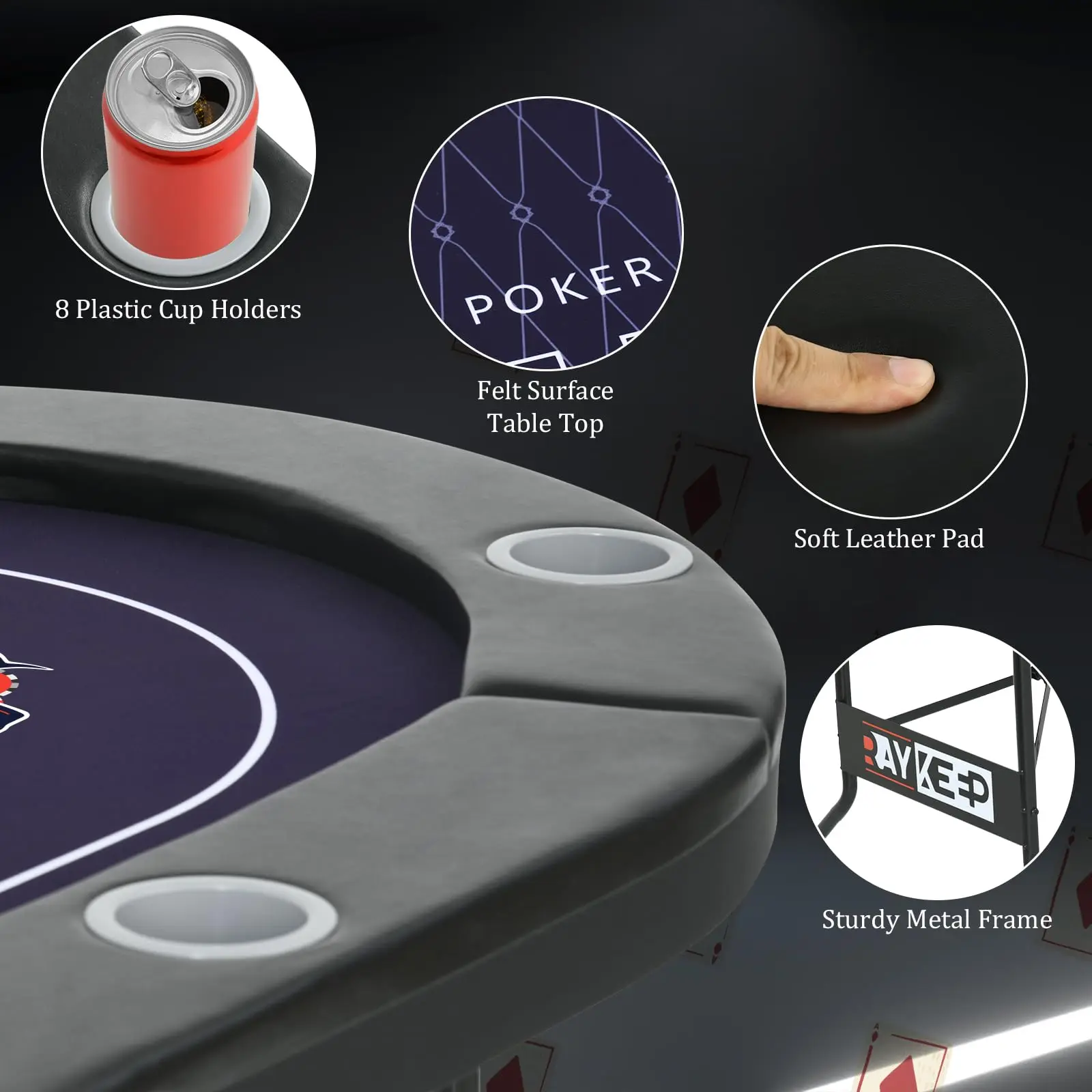 8 Player Foldable Oval Poker Tables, Casino Grade Felt, Portable Poker Table for Texas Poker and Blackjack