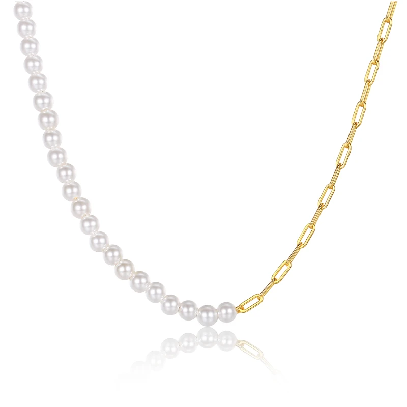 YINSAKI Pearl Necklace Wholesale S925 Silver Gold Plated Pearl Choker Necklace Fashion Women Jewelry with Paperclip Chain